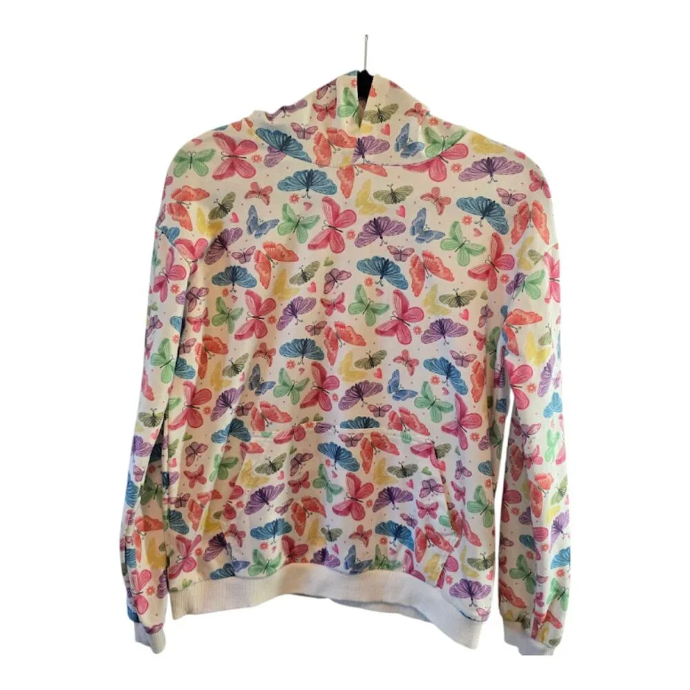 BUTTERFLY PRINT HOODIE SWEATSHIRT WELAKEN KANGAROO POCKET PULLOVER SIZE 12Y